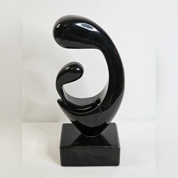 Mother & Child Stone Sculpture Black Onyx 9.5" Tall Modern Art Abstract Decor - Picture 6 of 8